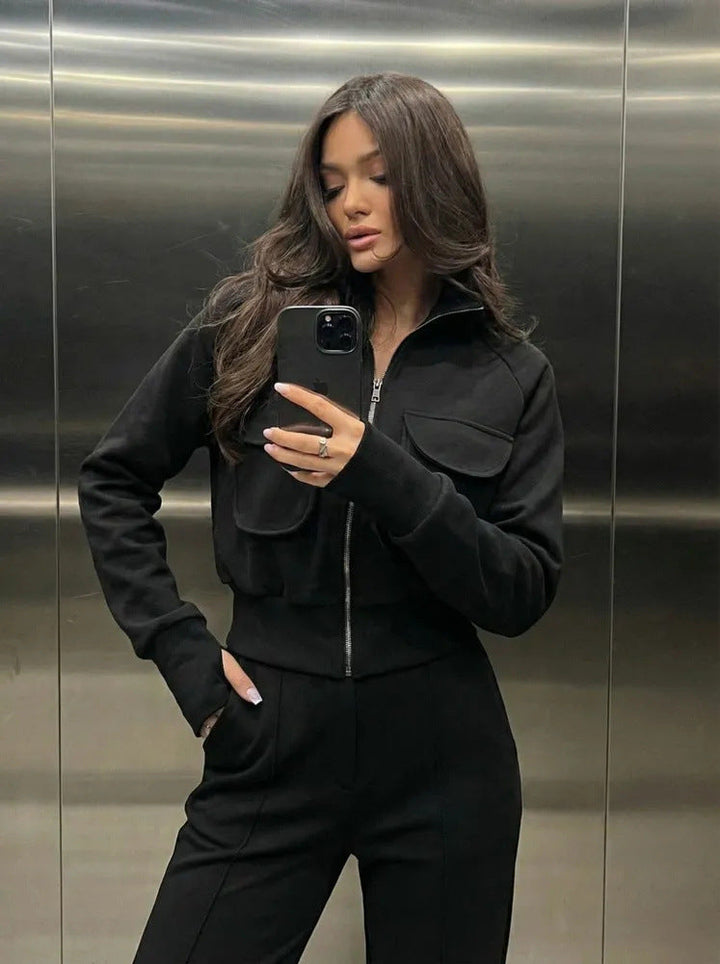 Damen Warmer Trainingsanzug – Bequemer Zweiteiler Mit Taschen Und Hohem Kragen