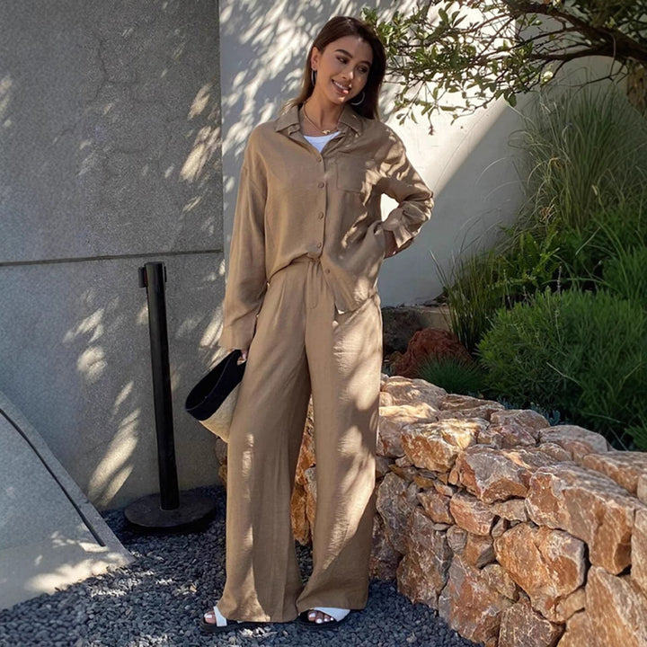 Damen Leinen Hemd Und Hosen Set – Lockeres Sommer Outfit