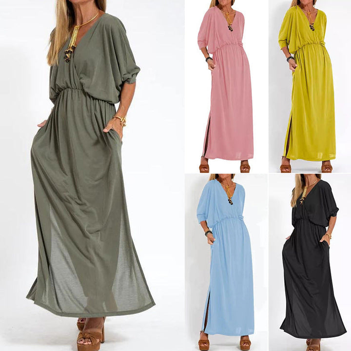 Damen V-Ausschnitt Lunge Kleid