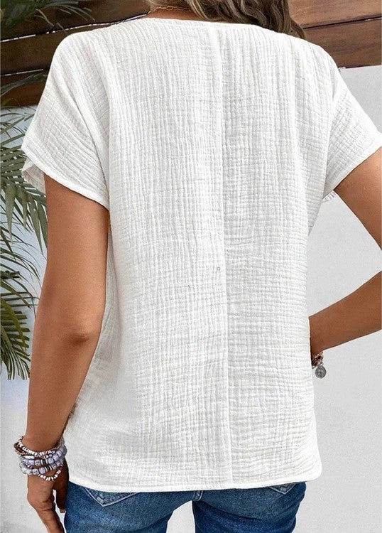 Damen Kurzarm Bluse Mit Knöpfen