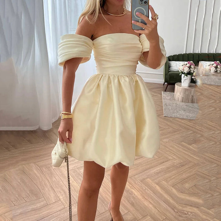 Brautkleid für Damen mit schulterfreiem Ausschnitt – Puffärmel, voluminöser Rock