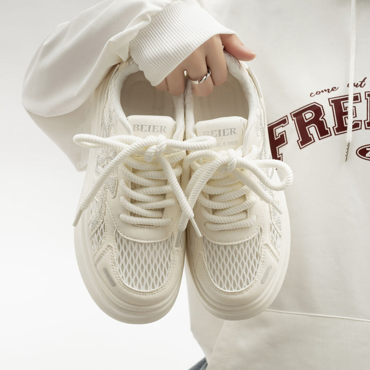 Damen Weiße Mesh Plattform Sneaker Mit Schnürung