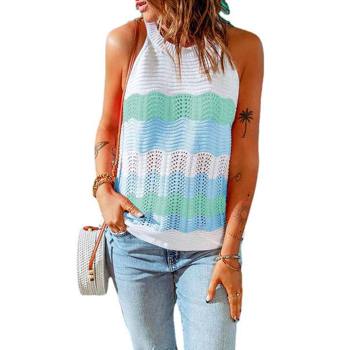 Damen Ärmelloses Stricktop – Buntes Wellenmuster Sommer Tanktop