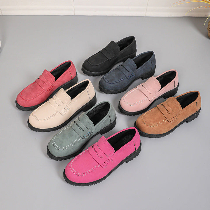 Damen Rote Wildleder Chunky Plattform Penny Loafer Mit Profilsohle