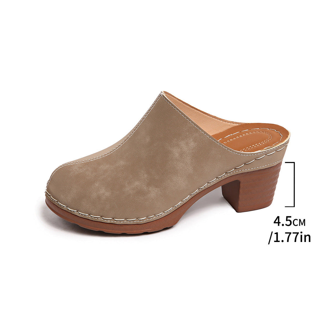 Damen Schwarze Wildleder-Optik Blockabsatz Mules Mit Weißer Naht