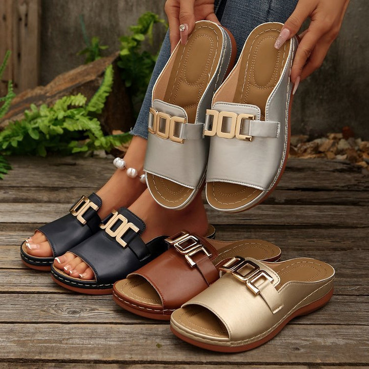 Damen Slip-On Keilabsatz Sandalen Mit Schnalle – Bequeme Plateauschuhe
