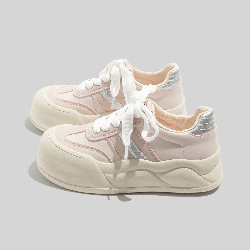 Damen Stilvolle Schnürbare Ledersneaker Mit Plateausohle