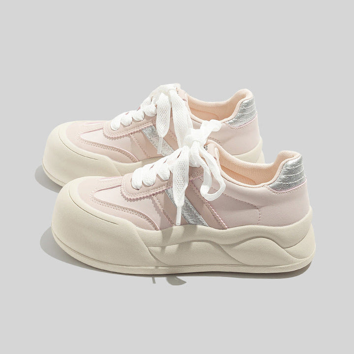 Damen Stilvolle Schnürbare Ledersneaker Mit Plateausohle
