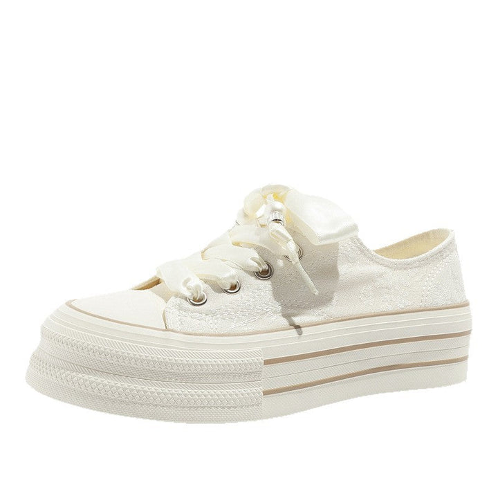 Damen Beige Plattform Sneaker Mit Eleganter Satinschnürung