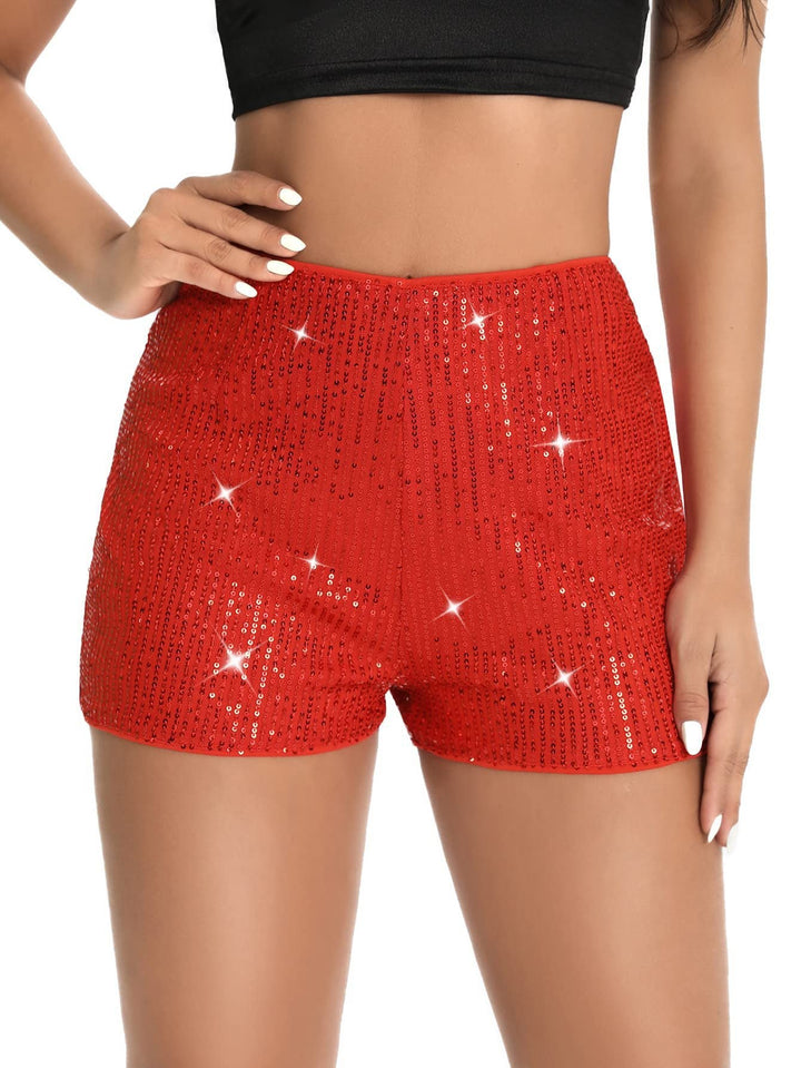 Damen Hochgeschnittene Pailletten Shorts – Glänzender Party Glam Fit