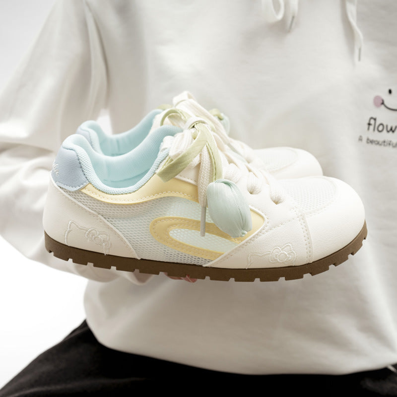 Damen Trendige Hello Kitty Rutschfeste Sneaker Mit Einzigartiger Blüten Schnürung