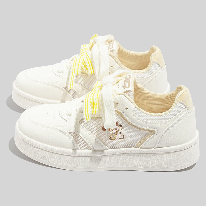 Damen Atmungsaktive Weiße Mesh Sneaker Mit Schnürung