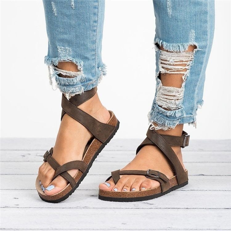 Damen Offene Leder Sandalen Mit Überkreuzten Riemen – Elegante Komfort Passform