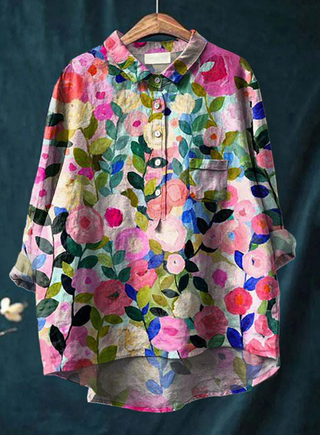 Damenbluse Mit Floralem Langarmdesign