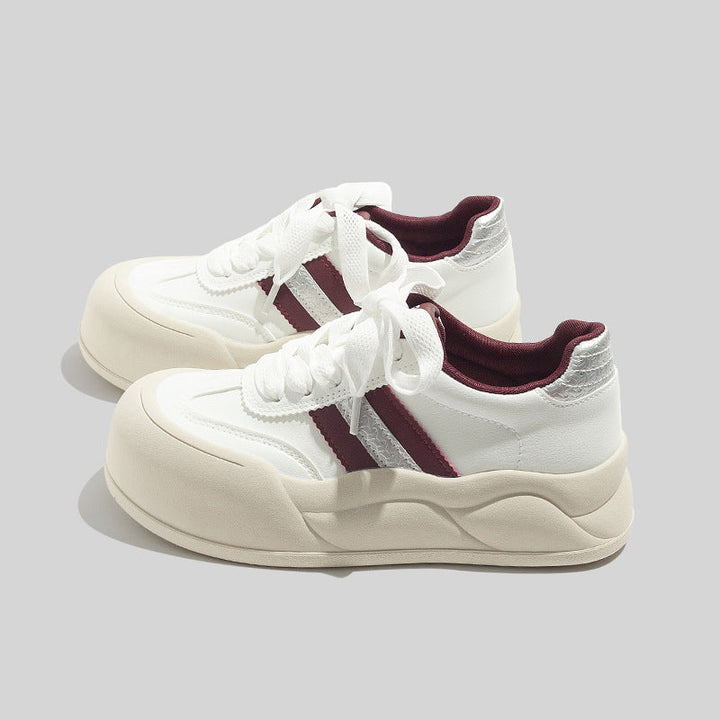 Damen Stilvolle Schnürbare Ledersneaker Mit Plateausohle