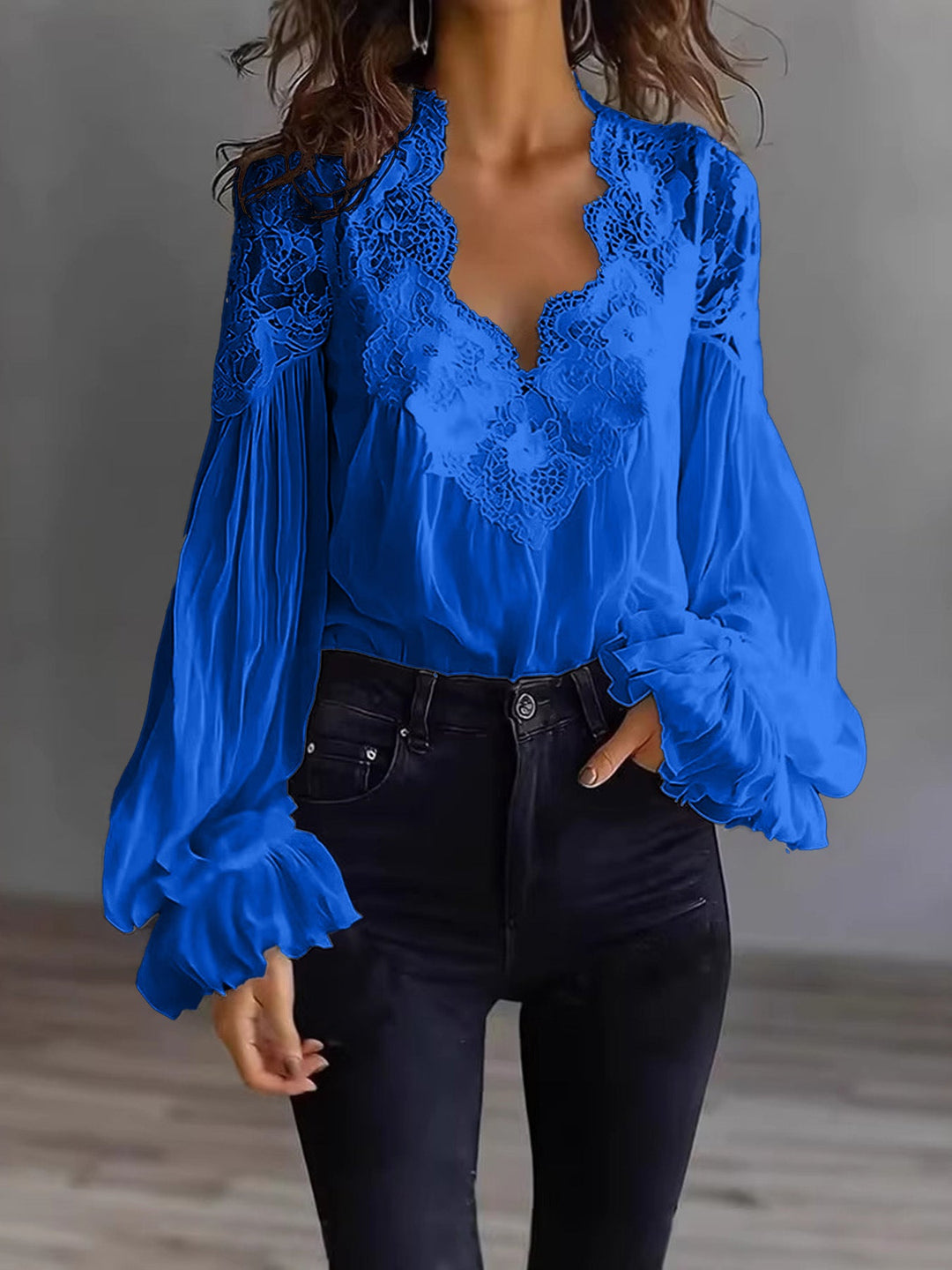 Damen Bluse Mit Langen Puffärmeln Und Spitze – Elegantes Vintage Oberteil