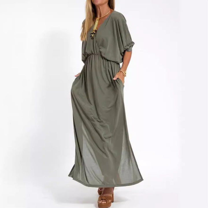 Damen V-Ausschnitt Lunge Kleid