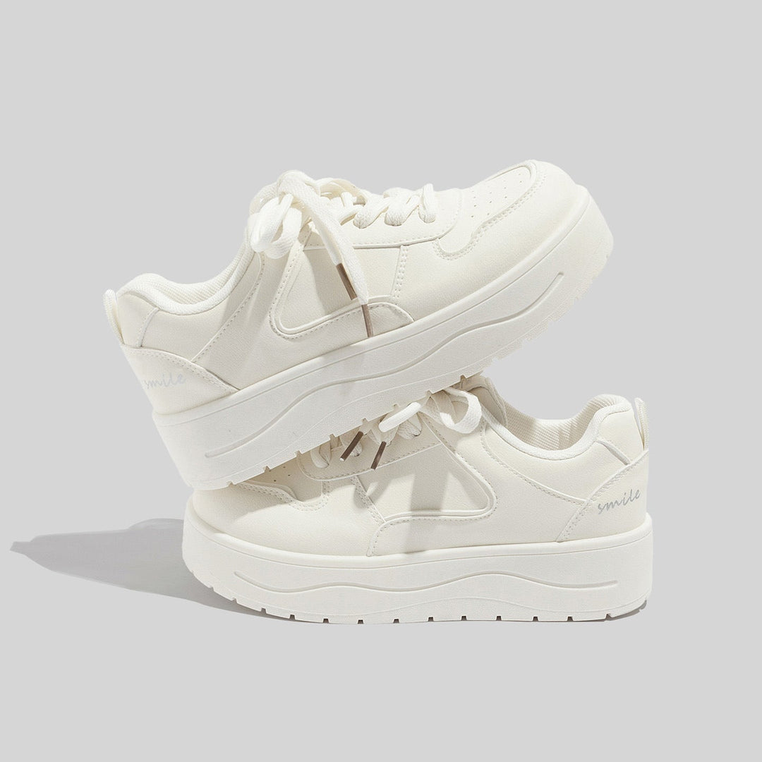 Damen Stilvolle Schnürbare Rosa Ledersneaker Mit Plateausohle