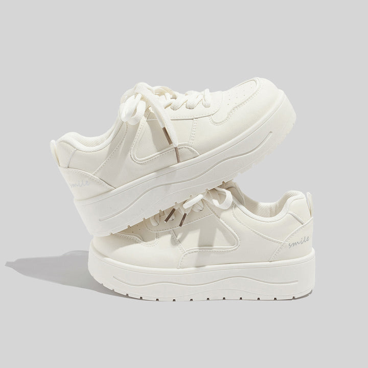 Damen Stilvolle Schnürbare Rosa Ledersneaker Mit Plateausohle