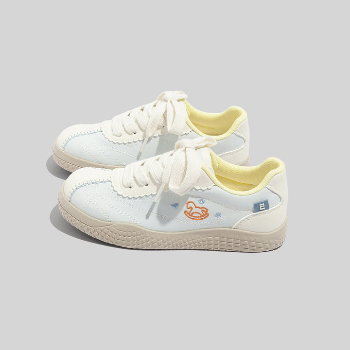 Damen Stilvolle Schnürbare Blaue Ledersneaker