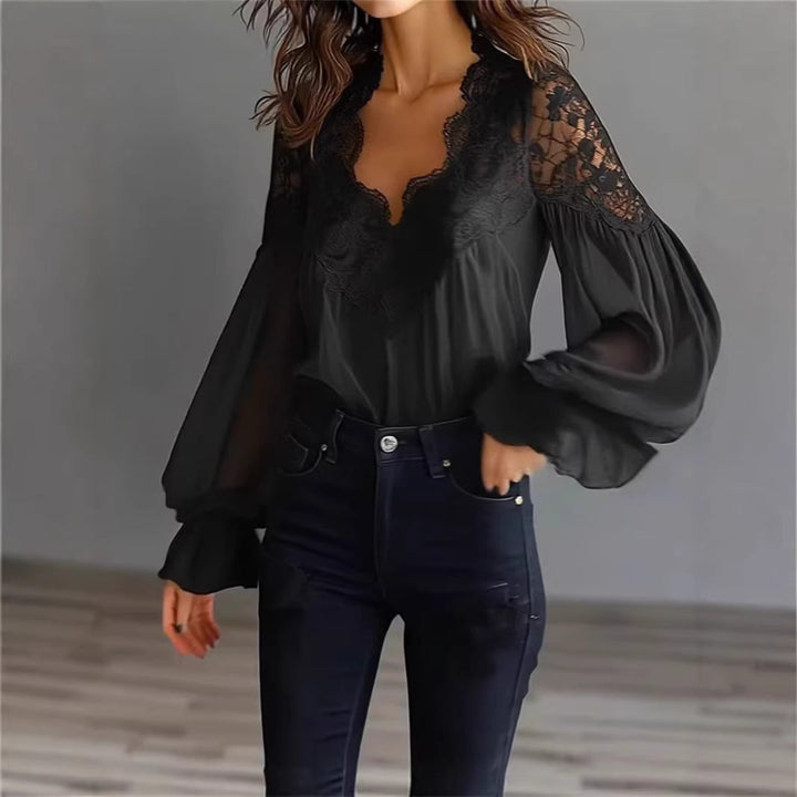 Damen Bluse Mit Langen Puffärmeln Und Spitze – Elegantes Vintage Oberteil