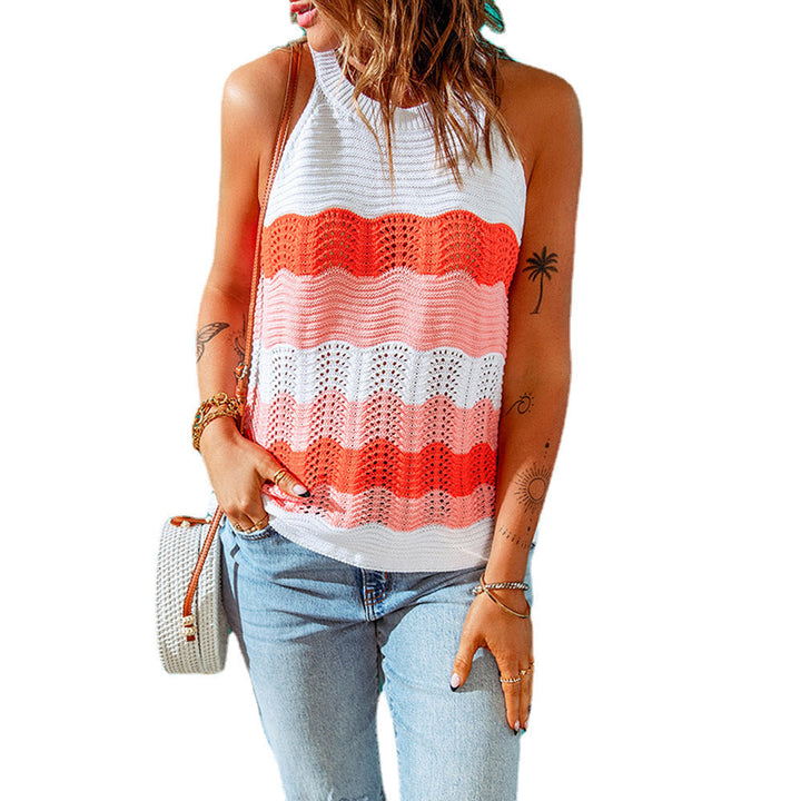 Damen Ärmelloses Stricktop – Buntes Wellenmuster Sommer Tanktop