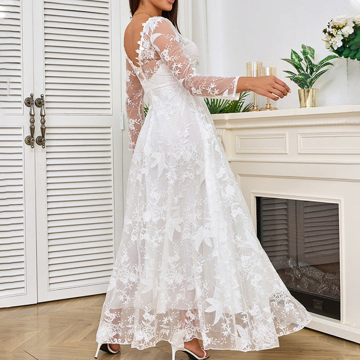 Damen Elegantes Spitzenbesetztes Hochzeitskleid Mit Voluminösem Rock – Prinzessin Brautkleid