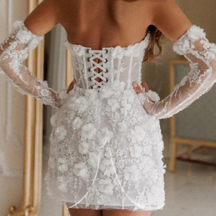 Boho-Hochzeitskleid mit Blumenmuster für Damen – Elegantes, romantisches Brautkleid mit langen Ärmeln