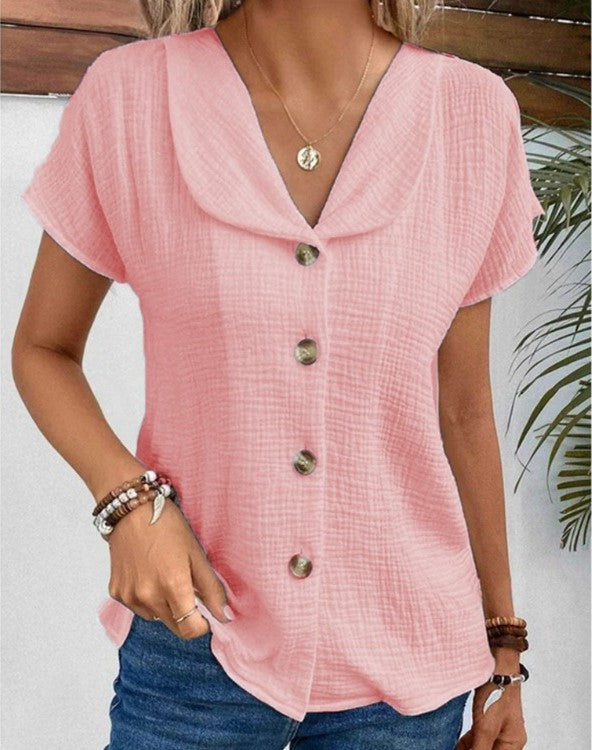 Damen Kurzarm Bluse Mit Knöpfen