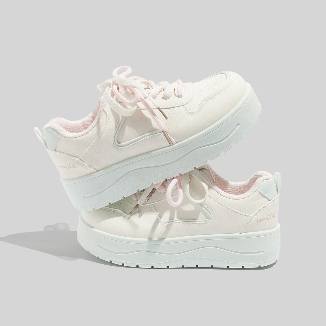 Damen Stilvolle Schnürbare Rosa Ledersneaker Mit Plateausohle