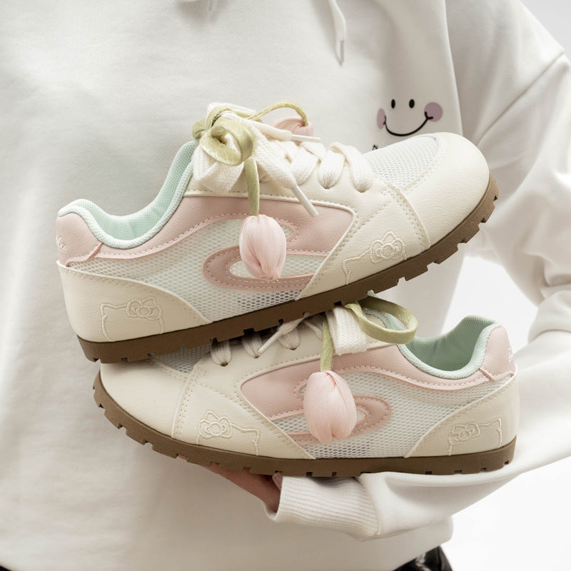 Damen Trendige Hello Kitty Rutschfeste Sneaker Mit Einzigartiger Blüten Schnürung