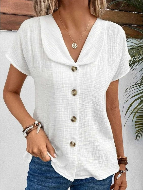 Damen Kurzarm Bluse Mit Knöpfen