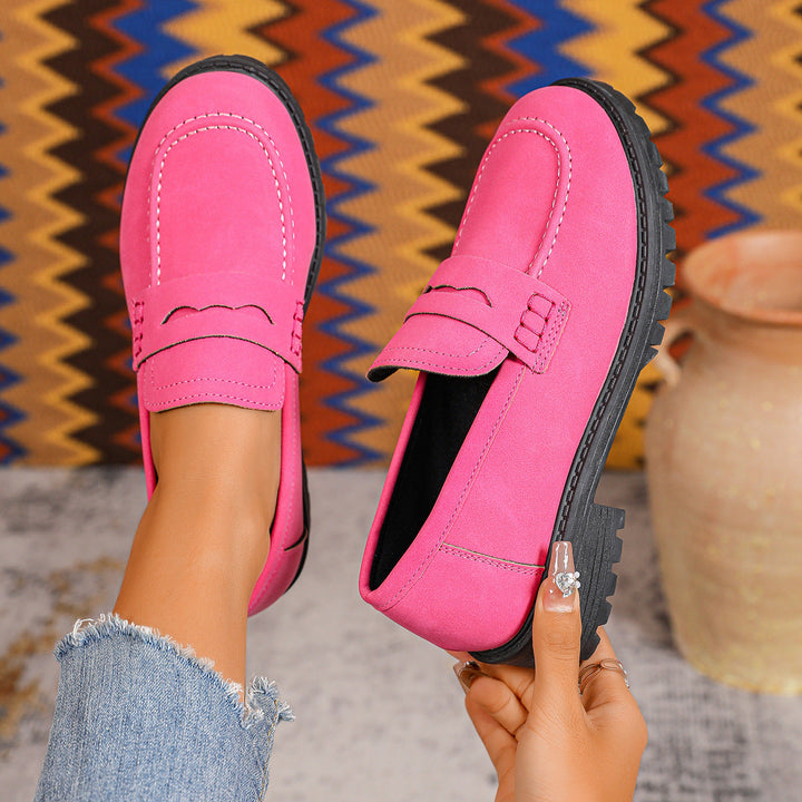 Damen Rote Wildleder Chunky Plattform Penny Loafer Mit Profilsohle