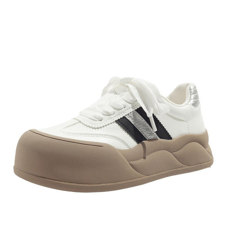 Damen Stilvolle Schnürbare Ledersneaker Mit Plateausohle