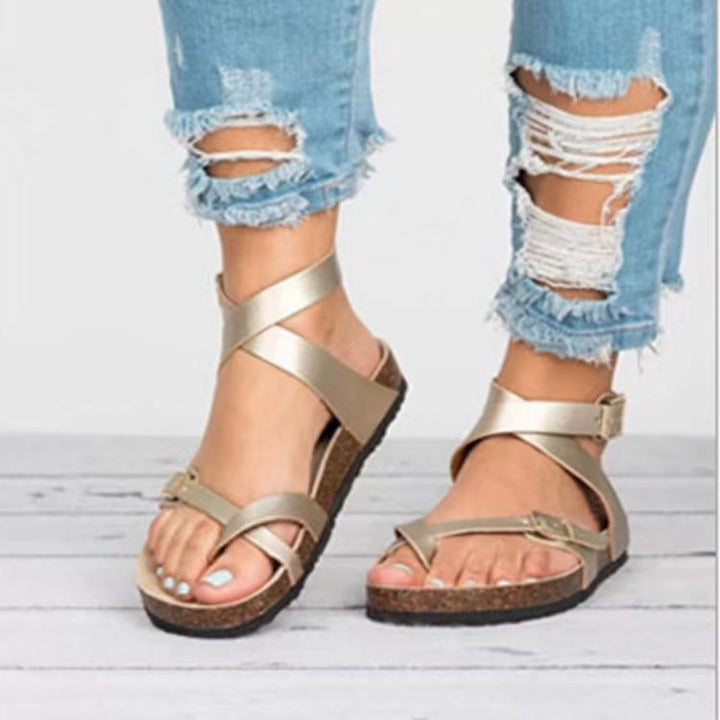 Damen Offene Leder Sandalen Mit Überkreuzten Riemen – Elegante Komfort Passform
