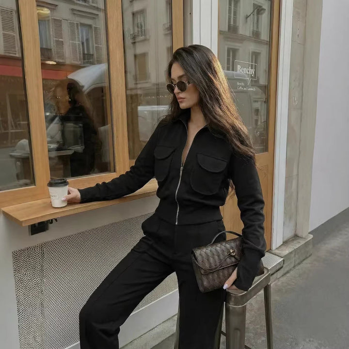 Damen Warmer Trainingsanzug – Bequemer Zweiteiler Mit Taschen Und Hohem Kragen