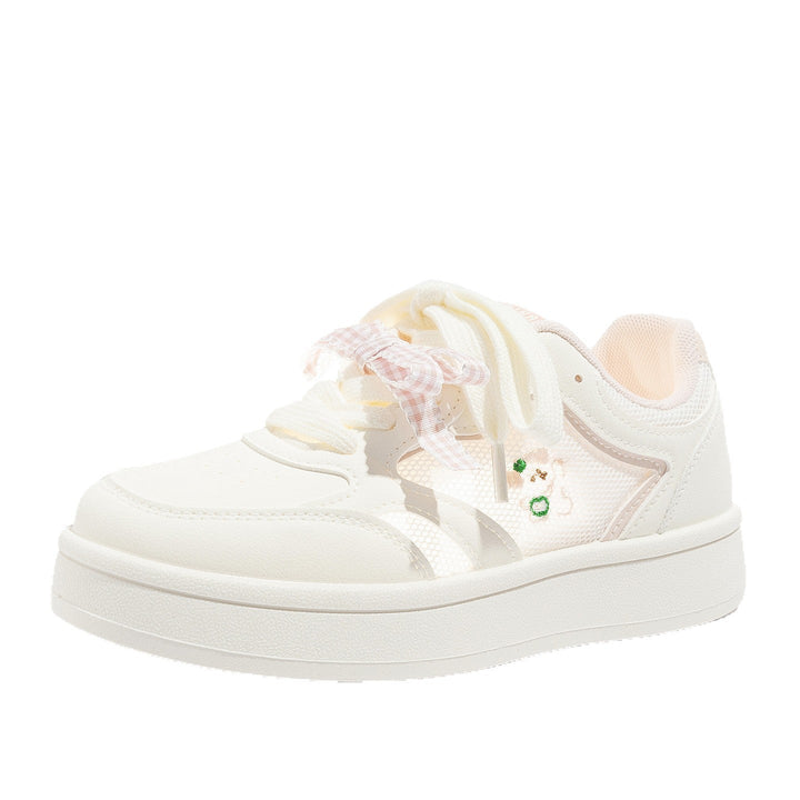 Damen Atmungsaktive Weiße Mesh Sneaker Mit Schnürung