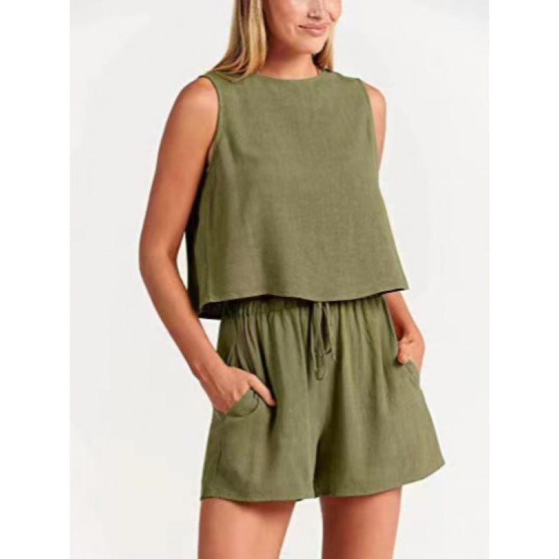 Damen Lässiger Zweiteiler – Leichtes Oberteil Und Shorts Set