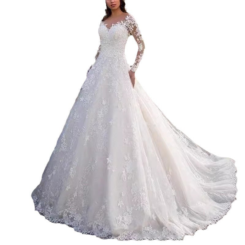 Damen Elegantes Spitzenbesetztes Hochzeitskleid Mit Voluminösem Rock – Prinzessin Brautkleid