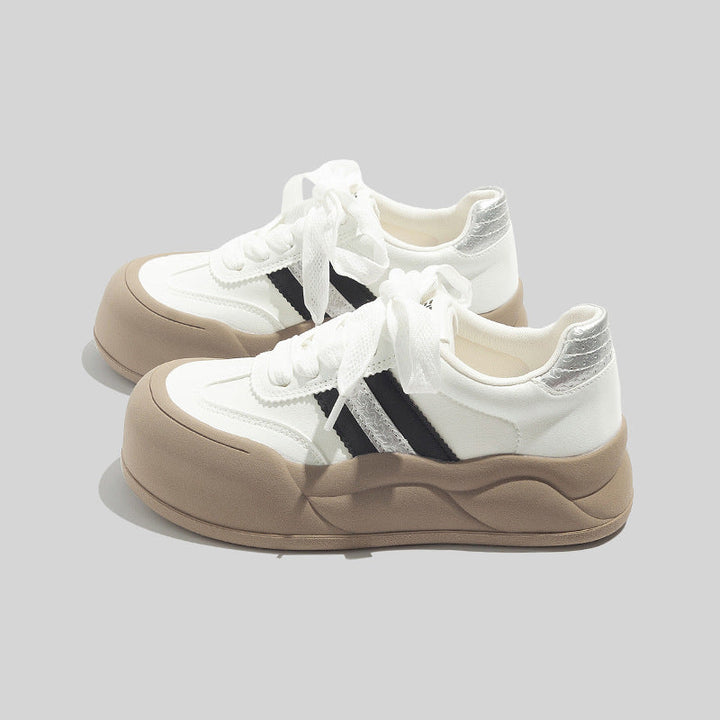 Damen Stilvolle Schnürbare Ledersneaker Mit Plateausohle