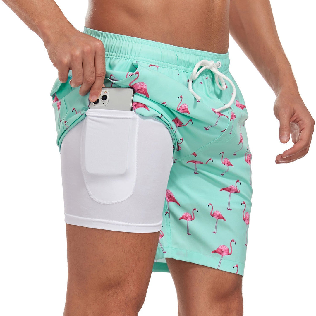 Herren Schnelltrocknende Badehose Mit Kompressions-Innenshorts – Sportliche Strandshorts