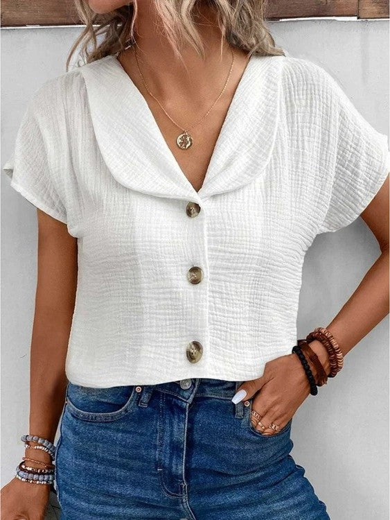 Damen Kurzarm Bluse Mit Knöpfen