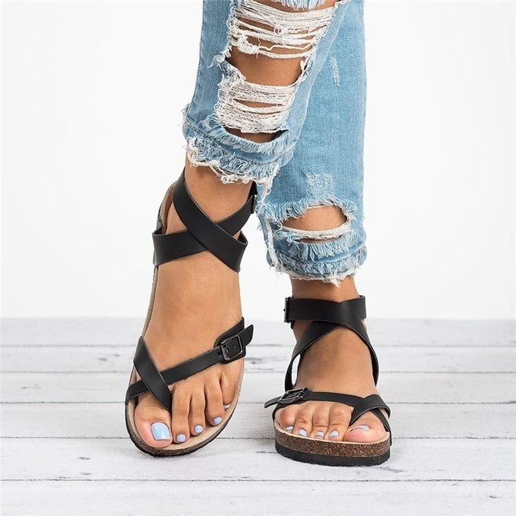 Damen Offene Leder Sandalen Mit Überkreuzten Riemen – Elegante Komfort Passform