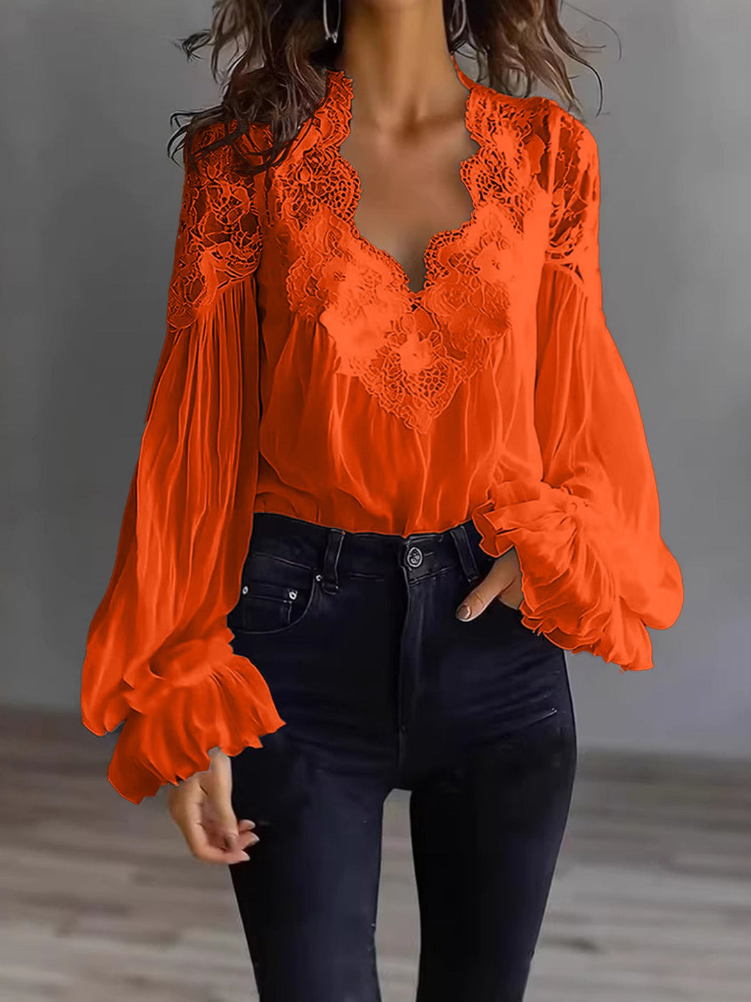 Damen Bluse Mit Langen Puffärmeln Und Spitze – Elegantes Vintage Oberteil