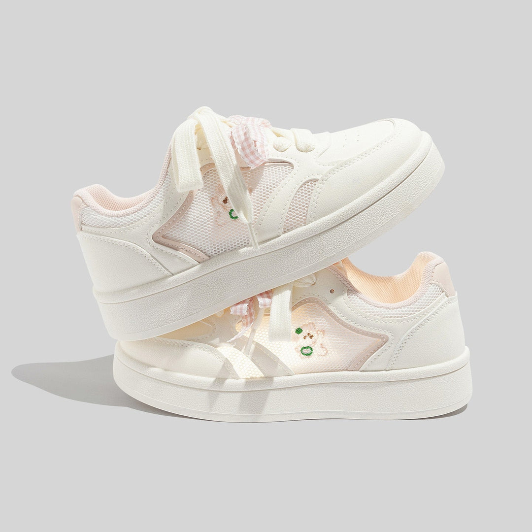 Damen Atmungsaktive Weiße Mesh Sneaker Mit Schnürung