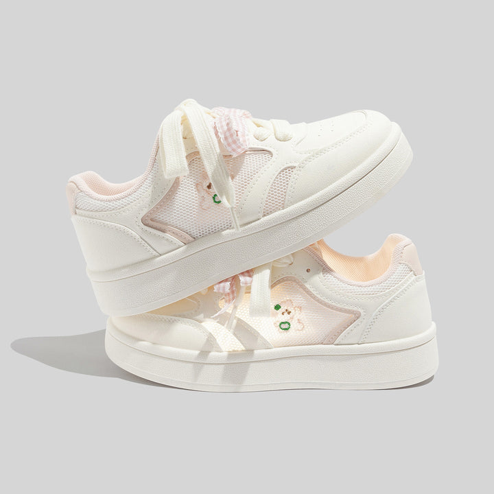 Damen Atmungsaktive Weiße Mesh Sneaker Mit Schnürung