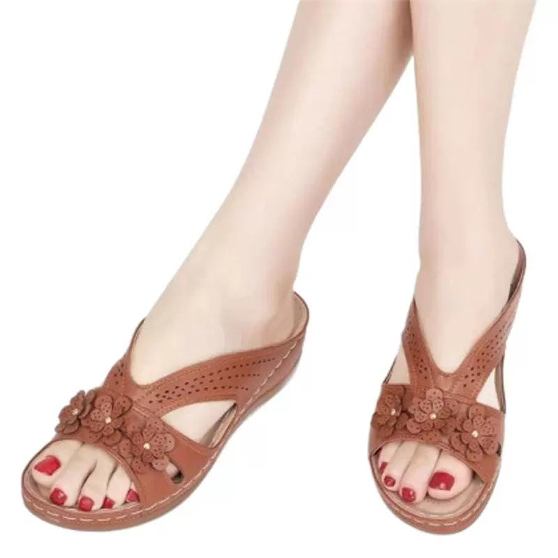 Damen Bequeme Fußbett Sandalen Mit Blumen Design – Orthopädischer Sommerkomfort