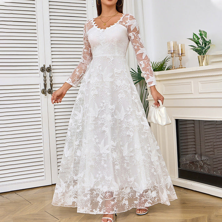 Damen Elegantes Spitzenbesetztes Hochzeitskleid Mit Voluminösem Rock – Prinzessin Brautkleid