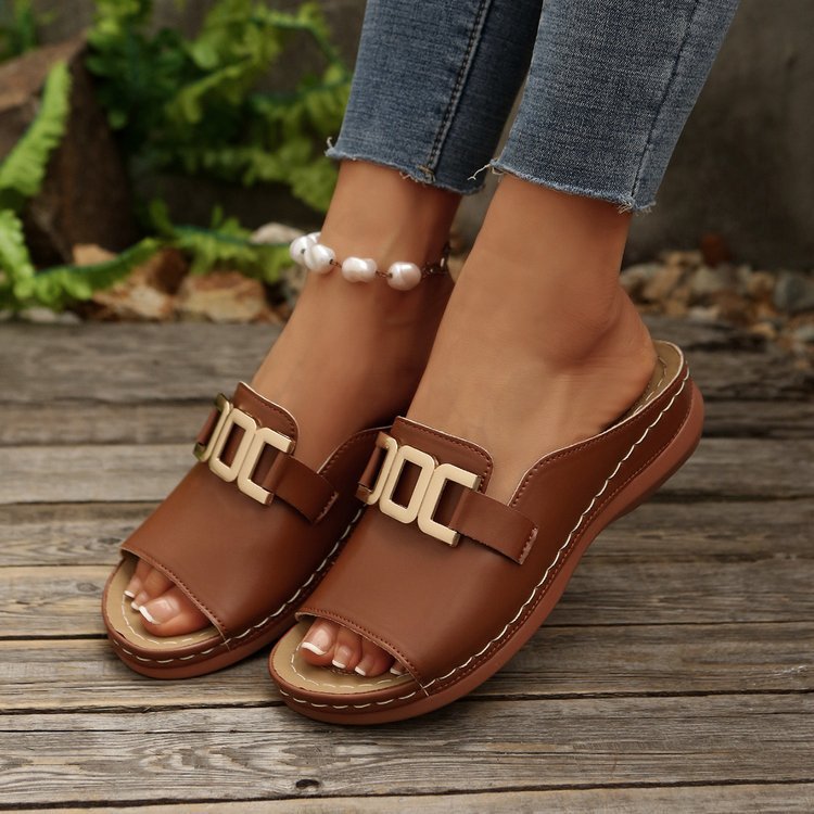 Damen Slip-On Keilabsatz Sandalen Mit Schnalle – Bequeme Plateauschuhe