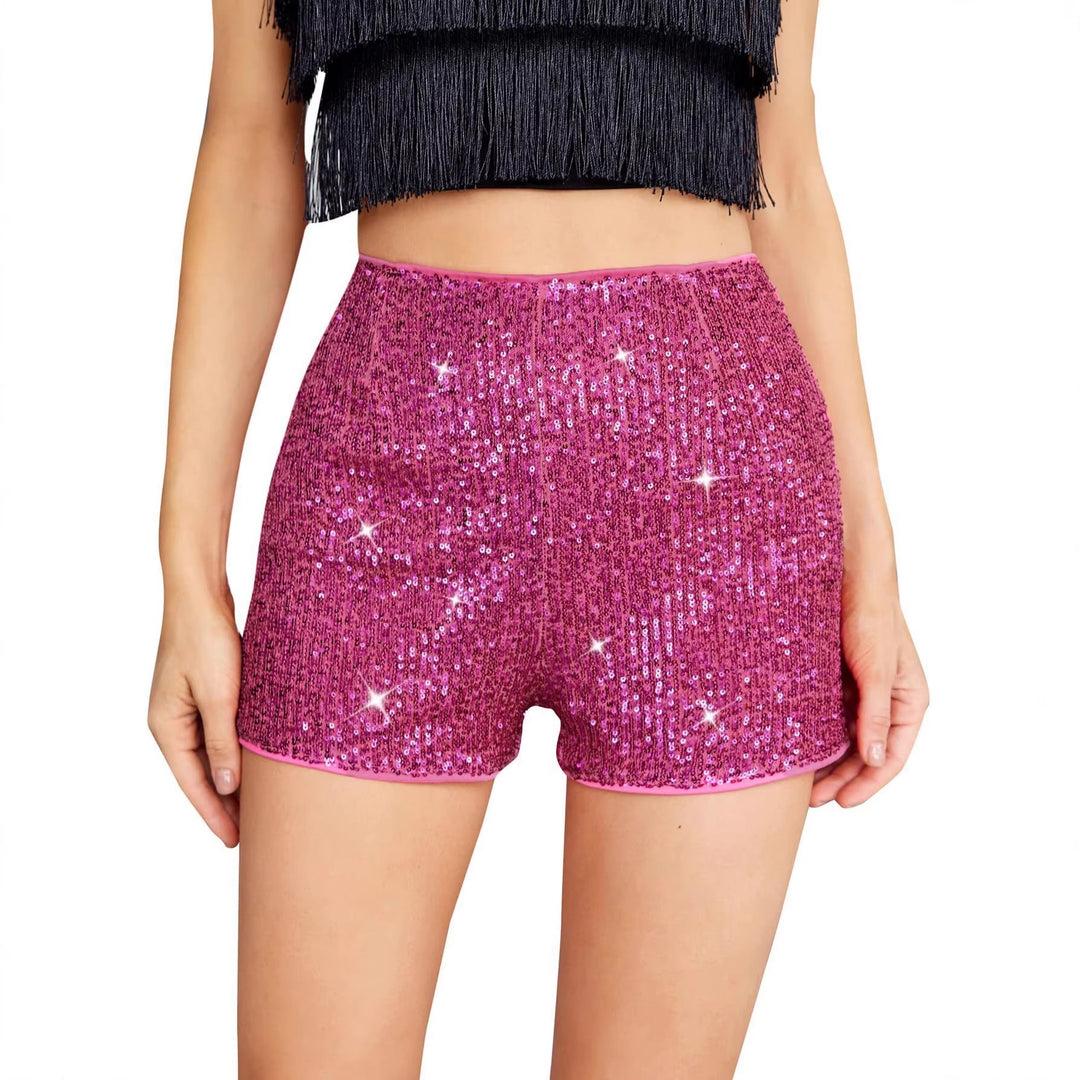 Damen Hochgeschnittene Pailletten Shorts – Glänzender Party Glam Fit
